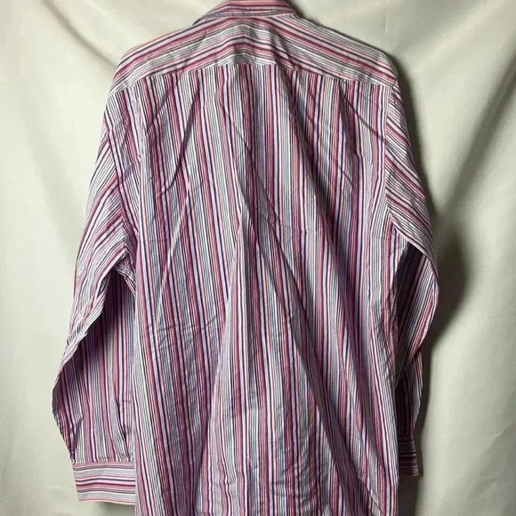 PETER MILLAR MENS SIZE 17/43 COTTON LONG SLEEVE SHIRT PINK  PURPLE NAVY STRIPES - Picture 11 of 14